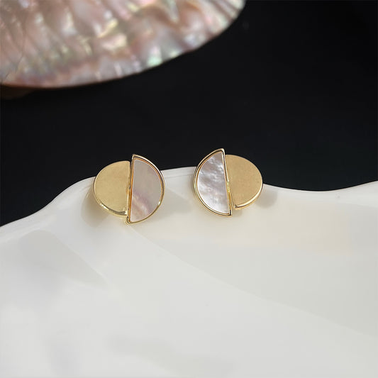 A廠 日韓款真貝殼幾何圓形銀針耳環批發 折扣@洽客服 26.04.W3「B-858」