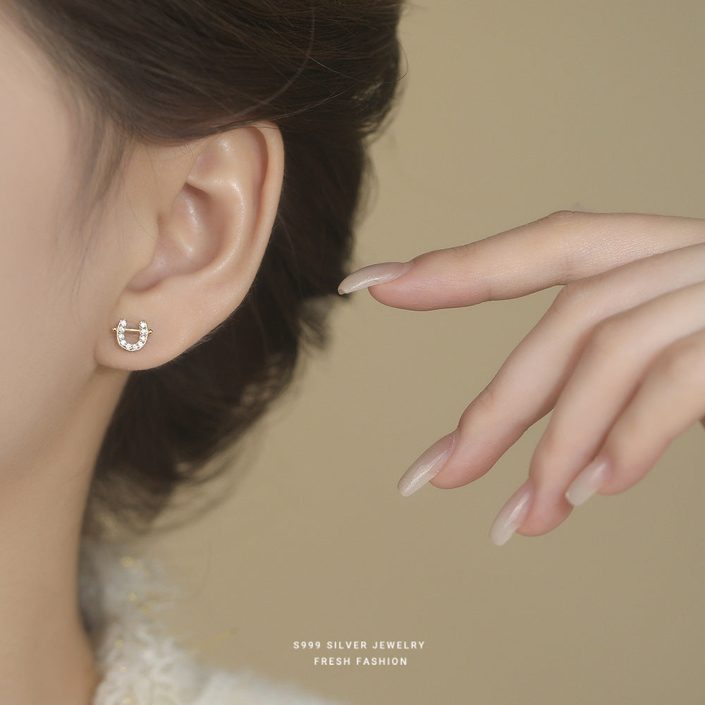 C廠 S999足銀｜韓國韓版鑲鑽小馬蹄耳環 批發 折扣@洽客服 26.02.W3「E6186」