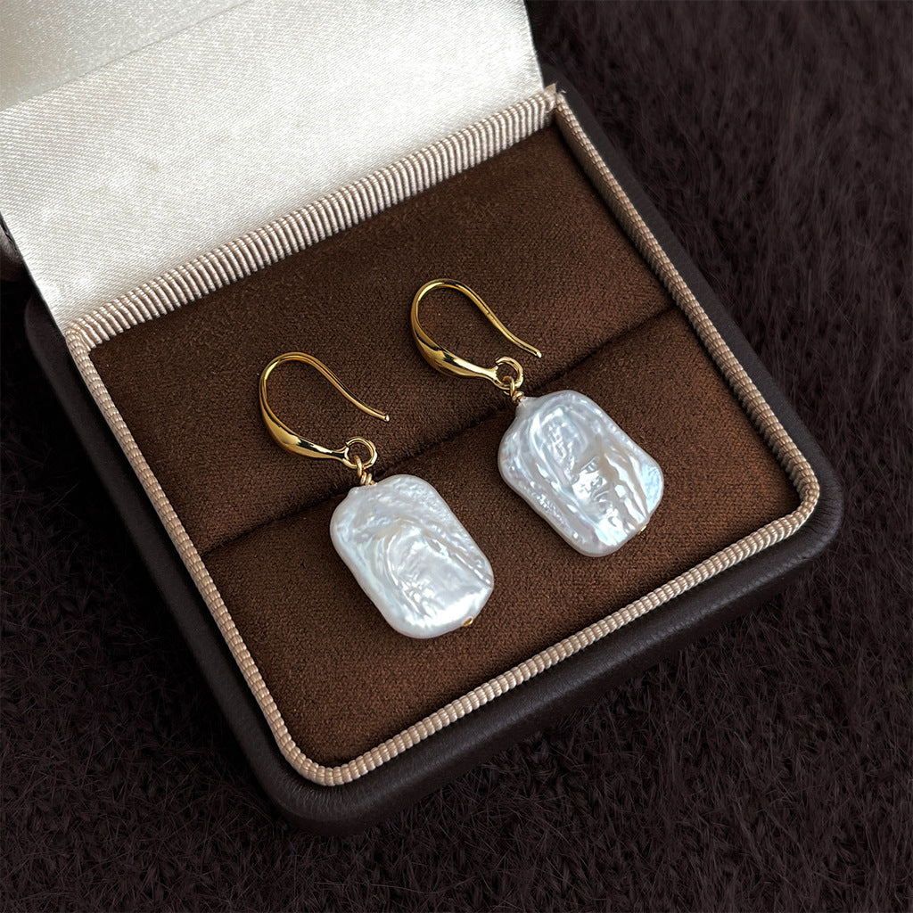 A廠 環保銅｜韓系方形巴洛克淡水珍珠銀針耳環 批發 折扣@洽客服 26.01.W4「6981」