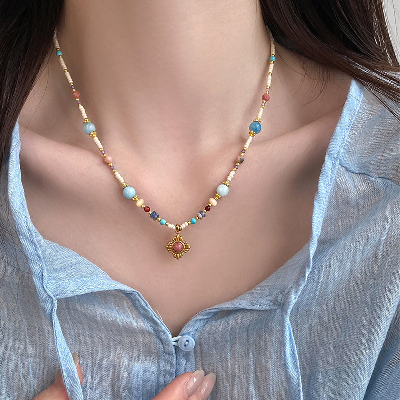 A2廠 韓國韓版鈦鋼石頭水晶串珠項鍊 批發 折扣@洽客服 25.11.W3「WN1496」