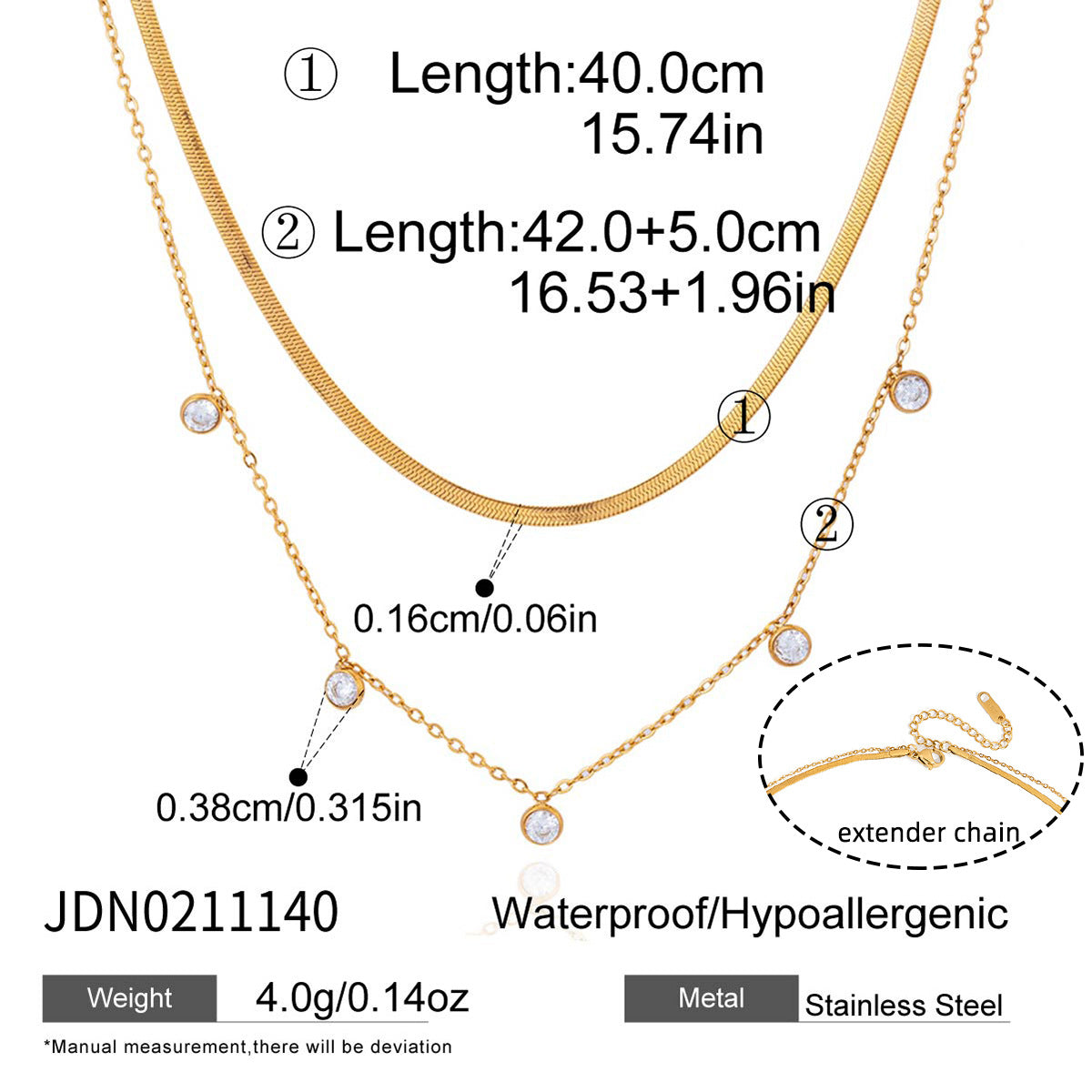 B廠 歐美款 雙層鋯石鈦鋼鍍18K金項鍊 批發 折扣@洽客服 26.03.W1「JDN0211140」