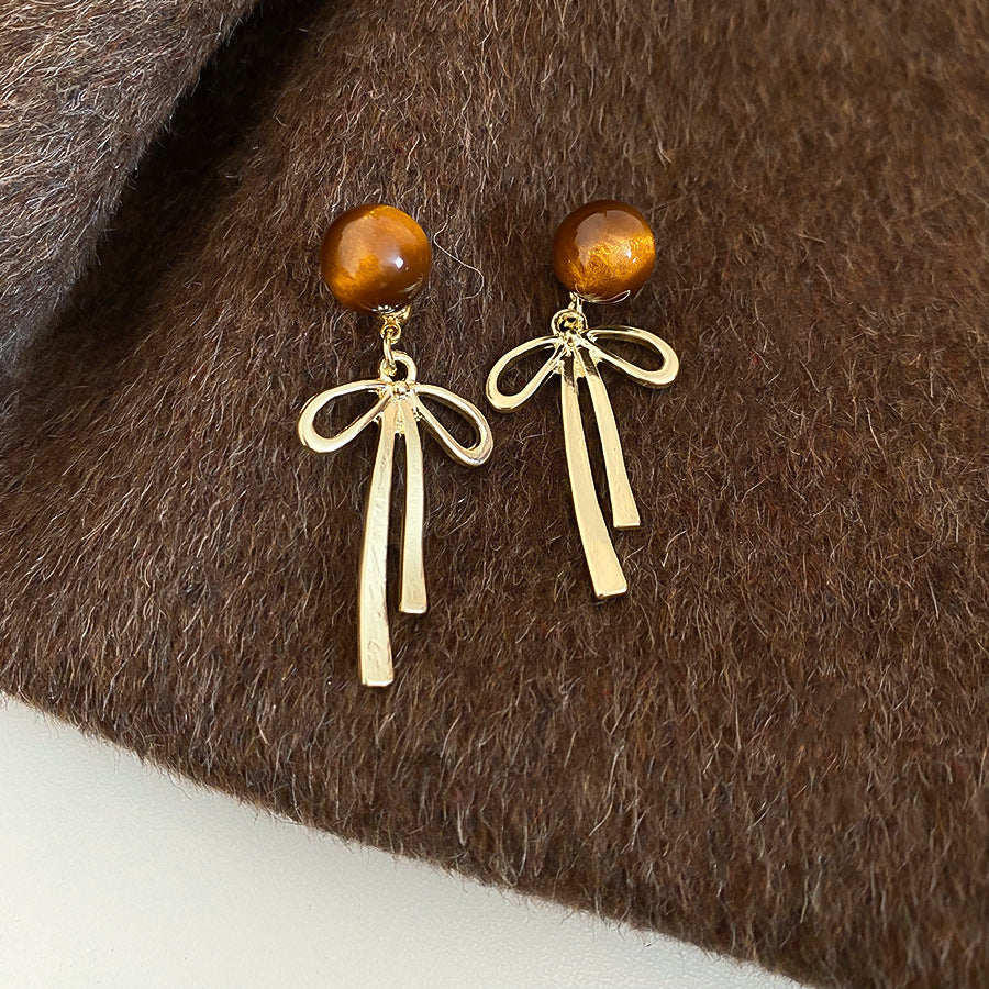 A2廠 韓國韓版虎眼石蝴蝶結吊墜耳環  批發 折扣@洽客服 26.01.W1「HE29664」