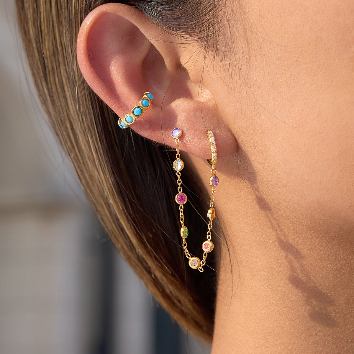 B廠 歐美款彩色鋯石流蘇鈦鋼鍍1錬8K金耳環批發 折扣@洽客服 26.03.W2「JDE0312201-CR JDE0312201-WT 」