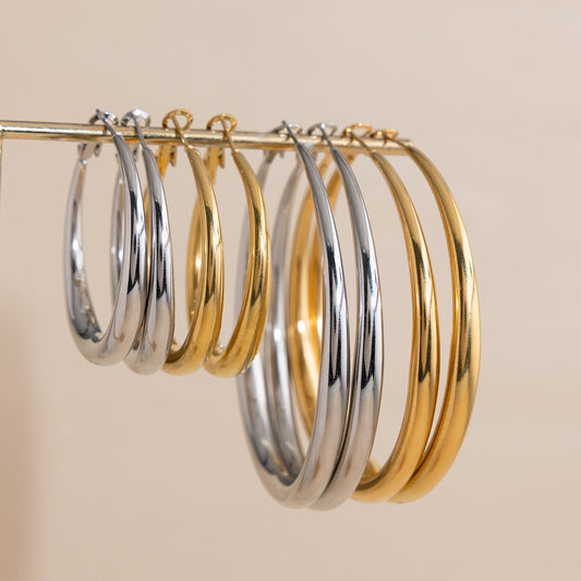 B廠 歐美款經典時尚圈鈦鋼鍍18K金耳環批發 折扣@洽客服 26.03.W2「JDE0305019-S-40 」