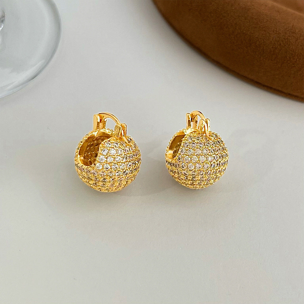 A廠 銅鍍18K金｜韓系款 圓球滿鑽鋯石銀針耳環 批發 折扣@洽客服 26.02.W1「7059」