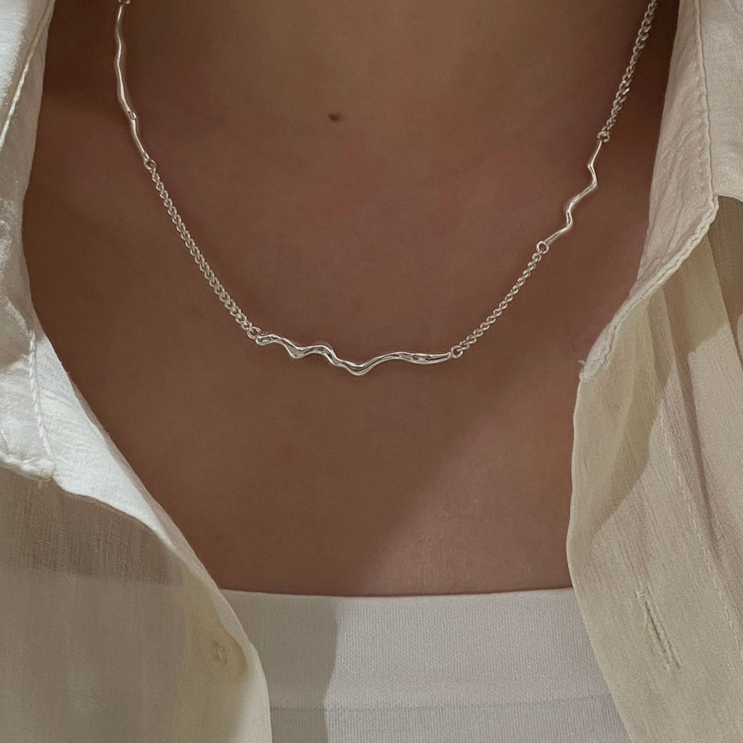 C2廠 韓國韓版波浪925純銀項鍊 批發 折扣@洽客服 25.11.W1「SN3348」