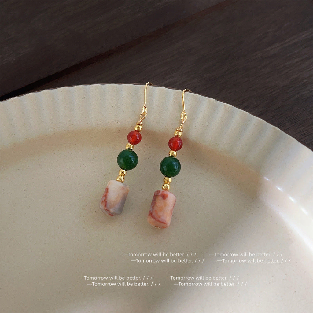 A廠 韓系款紅玉半開~手工款真瑪瑙銀針銀針耳環 批發 折扣@洽客服 25.12.W1「4051」