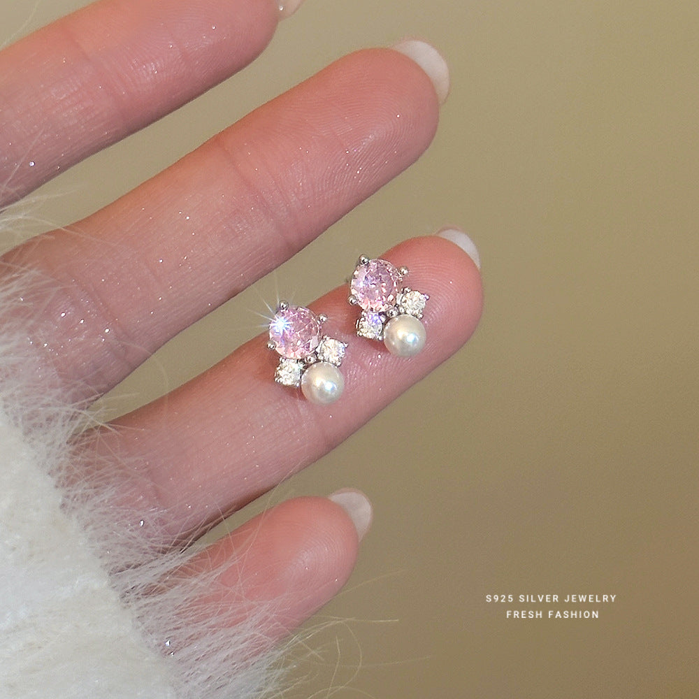C廠 韓國韓版彩色鋯石珍珠S925純銀耳環 批發 折扣@洽客服 26.01.W1「E5997」