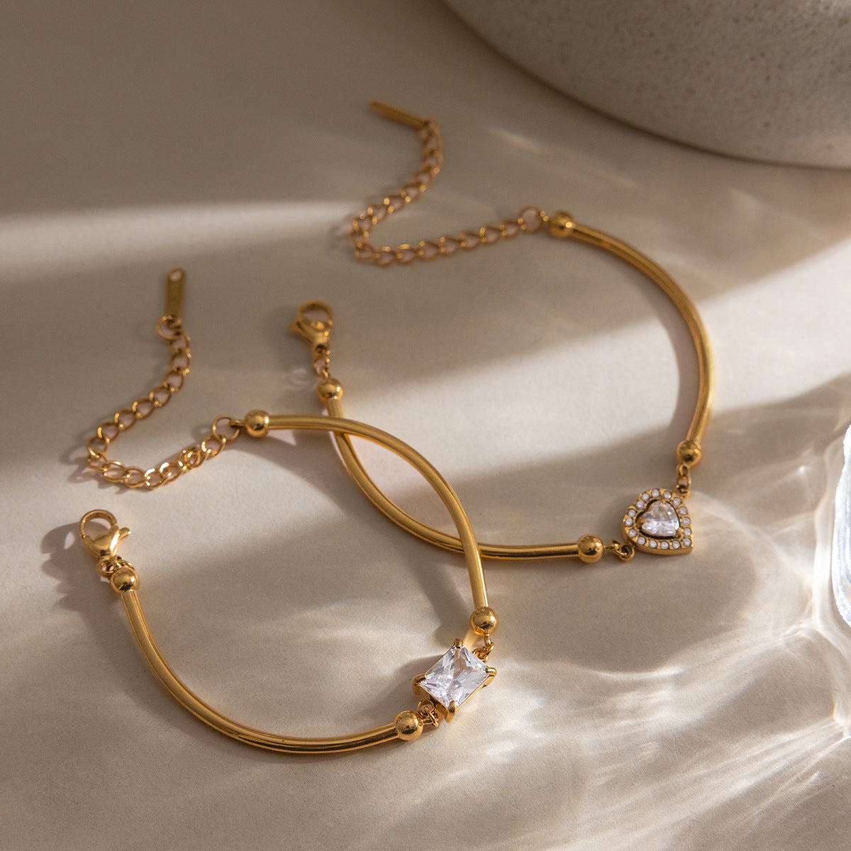 B廠 鈦鋼鍍18K金｜ 圓形愛心鋯石手鍊 批發 折扣@洽客服 26.01.W2「JDB0210008 JDB0210009」