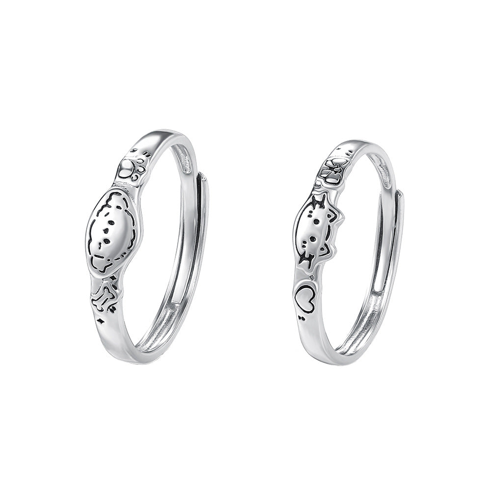 C廠 S999純銀｜韓國韓版可愛萌趣貓狗情侶戒指 26.02.W1「K2477 K2478」