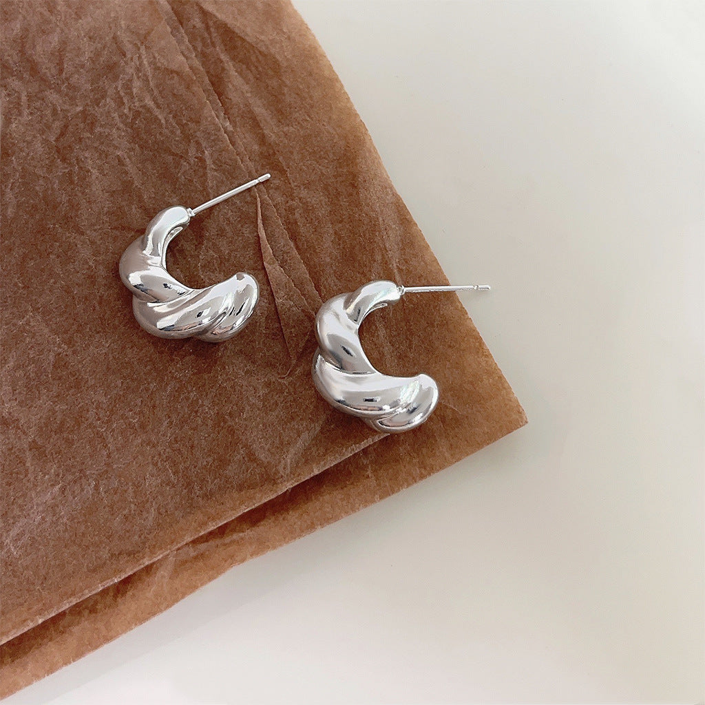 A廠 日韓款 極簡主義幾何麻花圈銀針耳環 批發 折扣@洽客服 25.11.W2「4092」