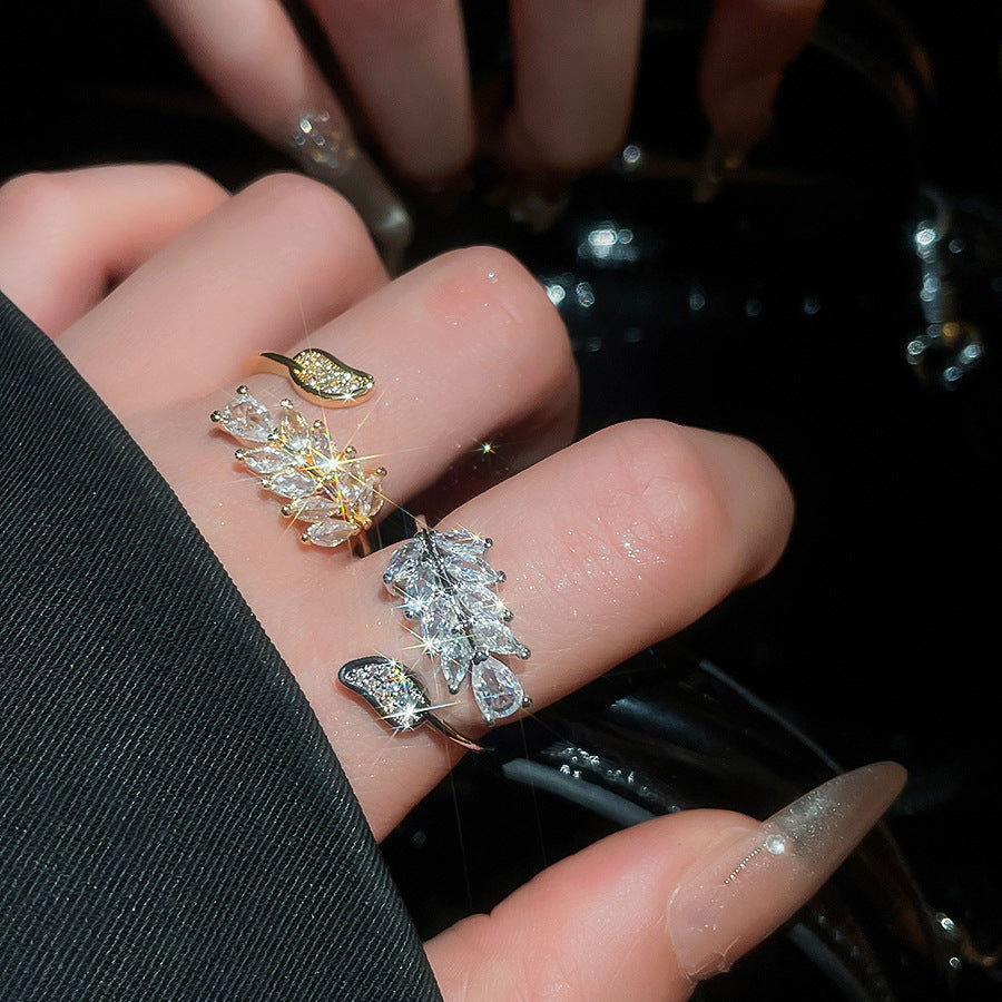 A2廠 日韓款超閃鋯石麥穗樹葉開口戒指 批發 折扣@洽客服 25.11.W4「HR2779」