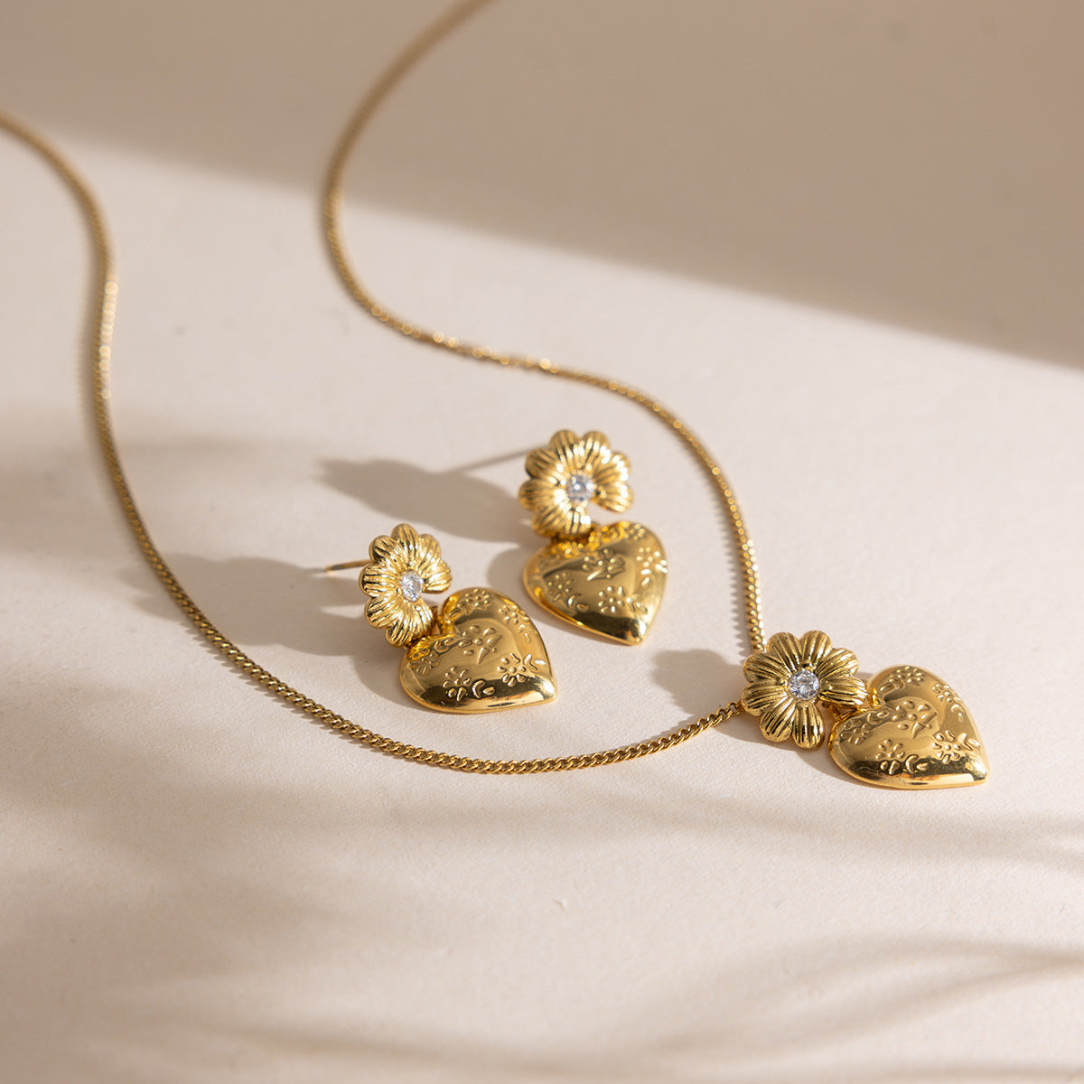 B廠 鈦鋼鍍18K金｜歐美小雛菊愛心耳環 &項鍊 批發 折扣@洽客服 26.01.W4「JDN0211105 JDE0211105」