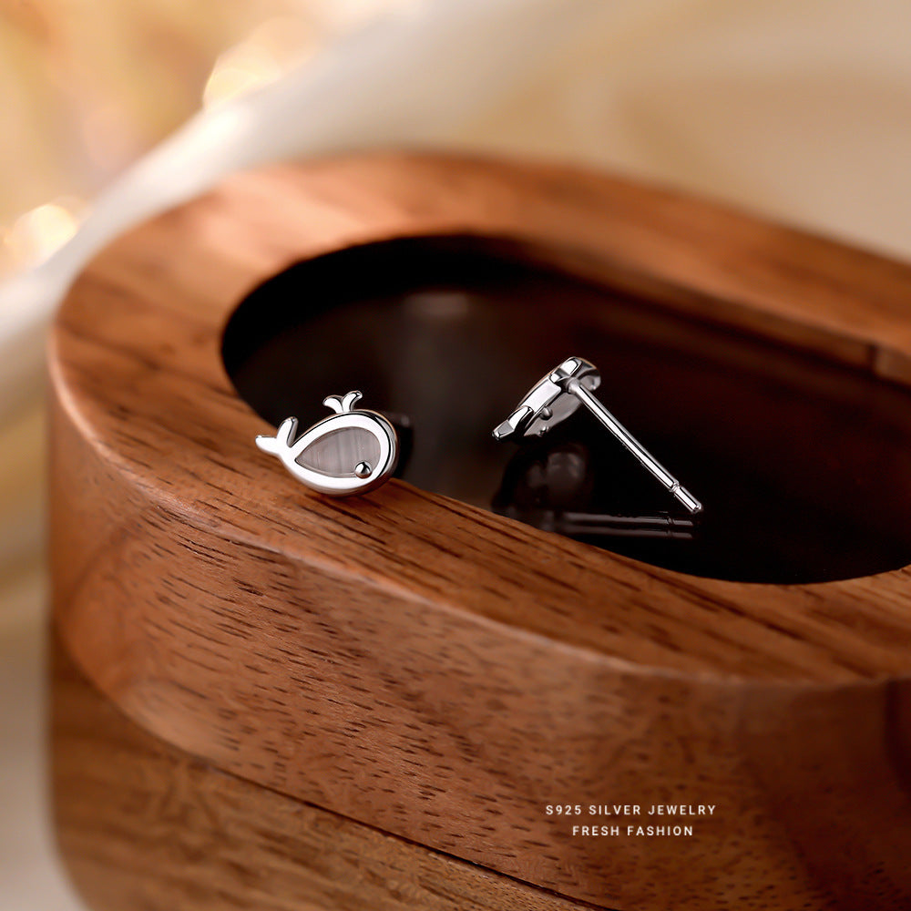 C廠 韓國韓版Q版貓眼石海豚S925純銀耳環 批發 折扣@洽客服 25.12.W4「E5919」