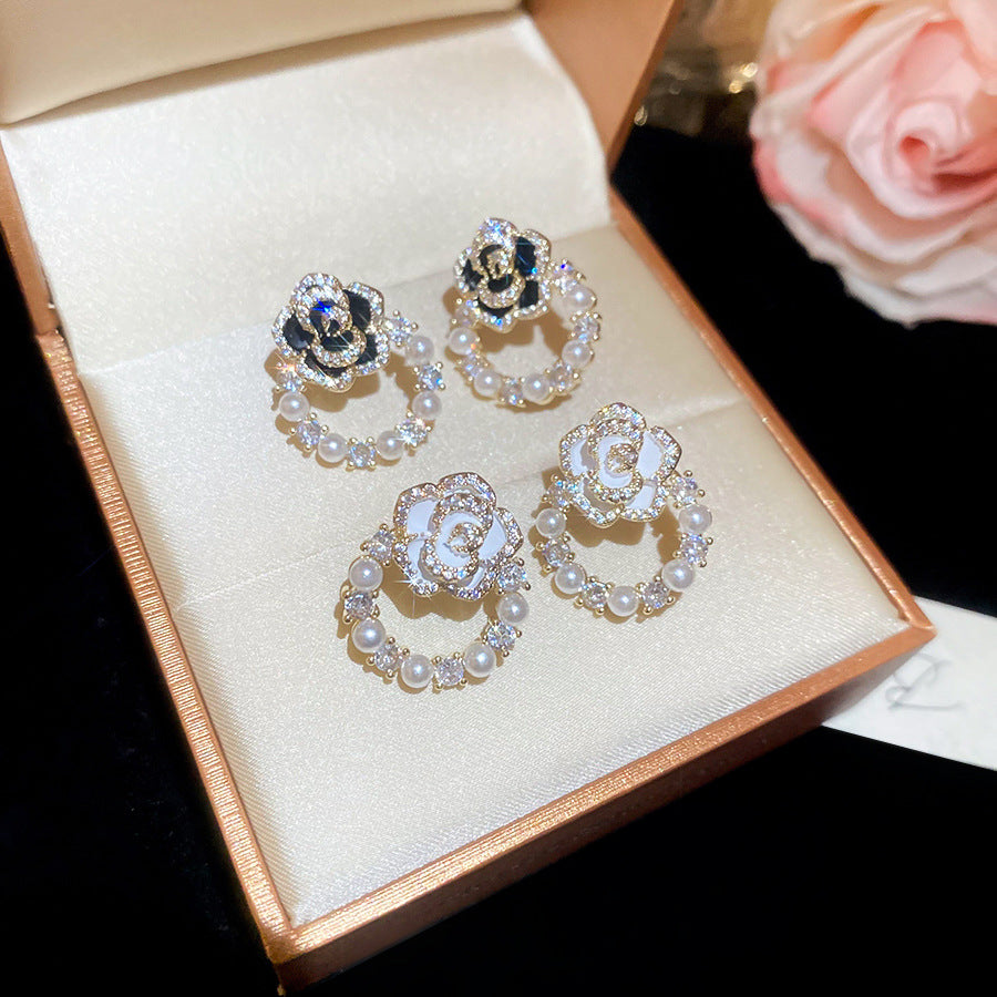 A2廠 韓國韓版鋯石滴油花珍珠銀針耳環 批發 折扣@洽客服 25.12.W4「HE26522」