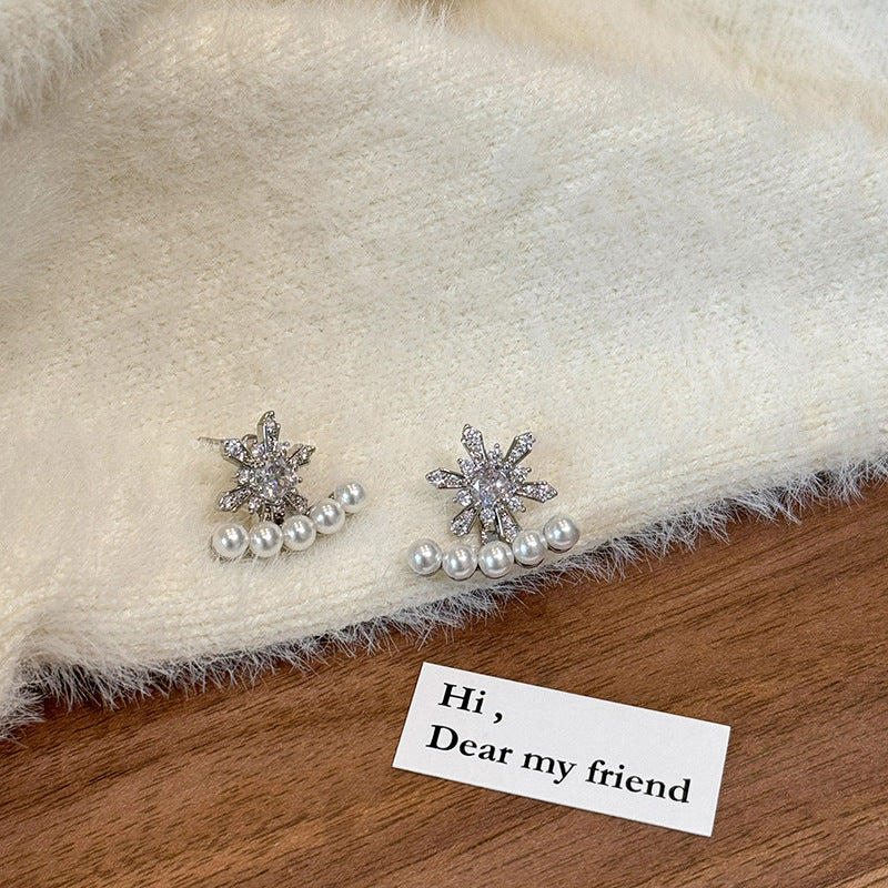 A2廠 韓國韓版鋯石花朵珍珠電鍍14k真金前後帶銀針耳環 批發 折扣@洽客服 25.12.W3「HE29446」