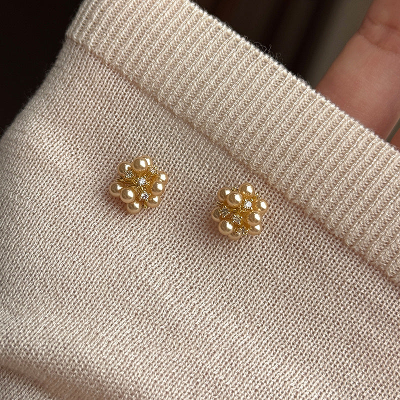 A2廠 韓國韓版鑲鑽花團珍珠銀針耳環 批發 折扣@洽客服 25.12.W3「HE29550」