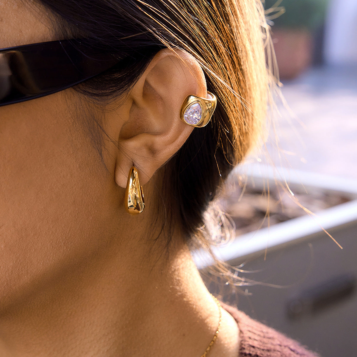 B廠 歐美款 水滴形鋯石鈦鋼鍍18K金耳環 批發 折扣@洽客服 26.03.W1「JDE0310028」