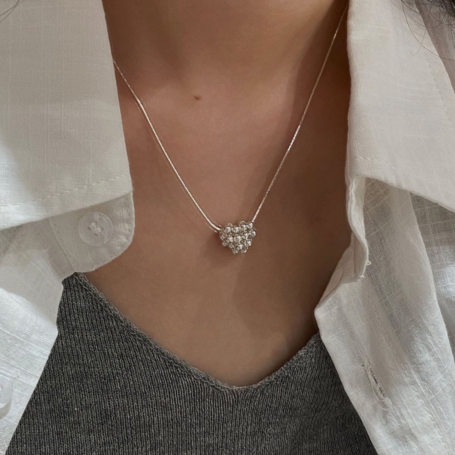 C2廠 韓國韓版復古串珠愛心S925純銀項鍊 批發 折扣@洽客服 25.10.W5「SN3503」