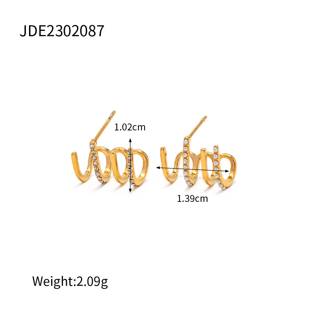 D廠【JDE2302087】歐美i18k金不銹鋼M形鑽石耳環23.06.W3