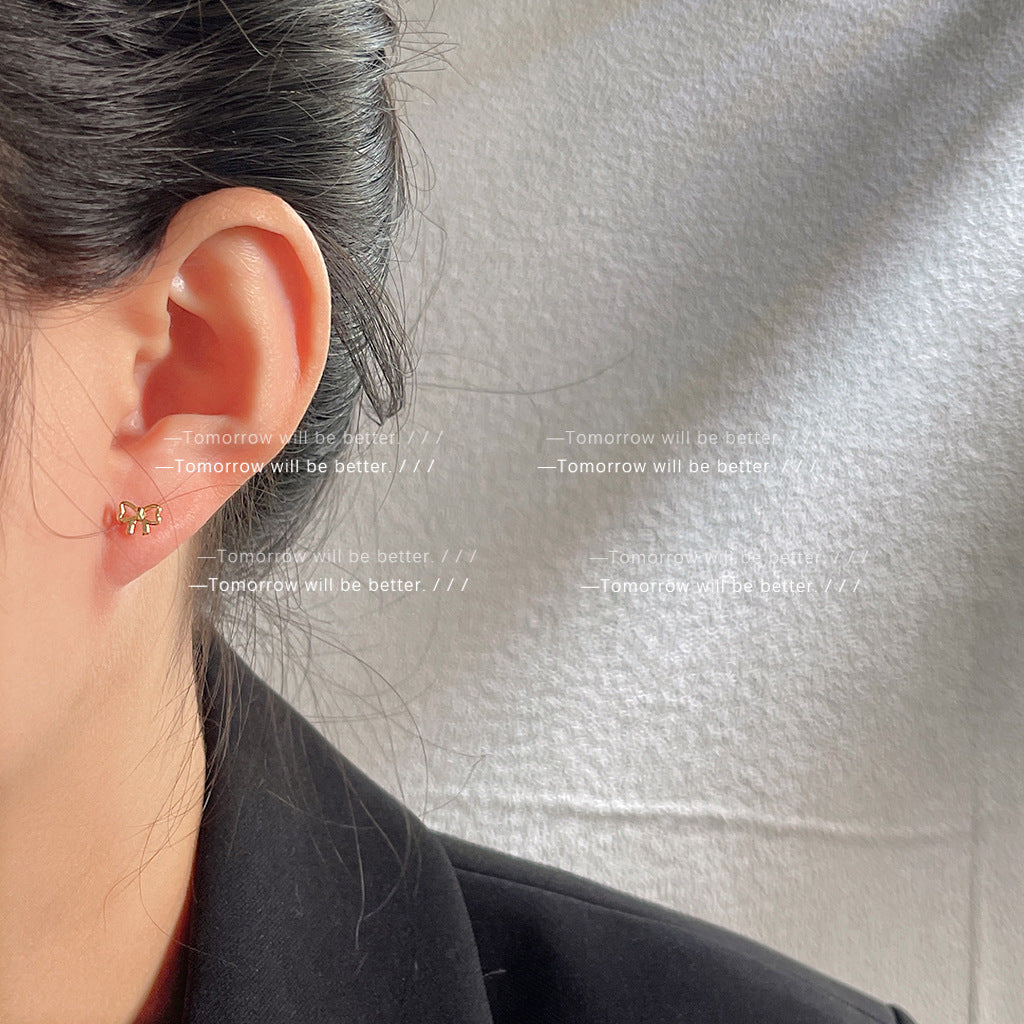 A廠 韓系小巧鏤空蝴蝶結環保銅銀針耳環批發 折扣@洽客服 26.03.10「B-737」