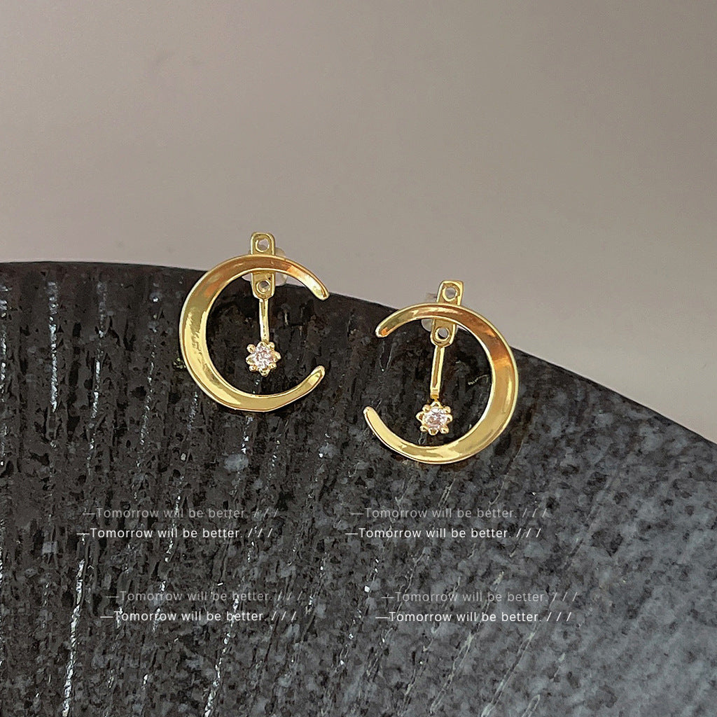 A廠 日韓星月銅微鑲鋯石一款兩戴銀針耳環「C-270」24.05.W5
