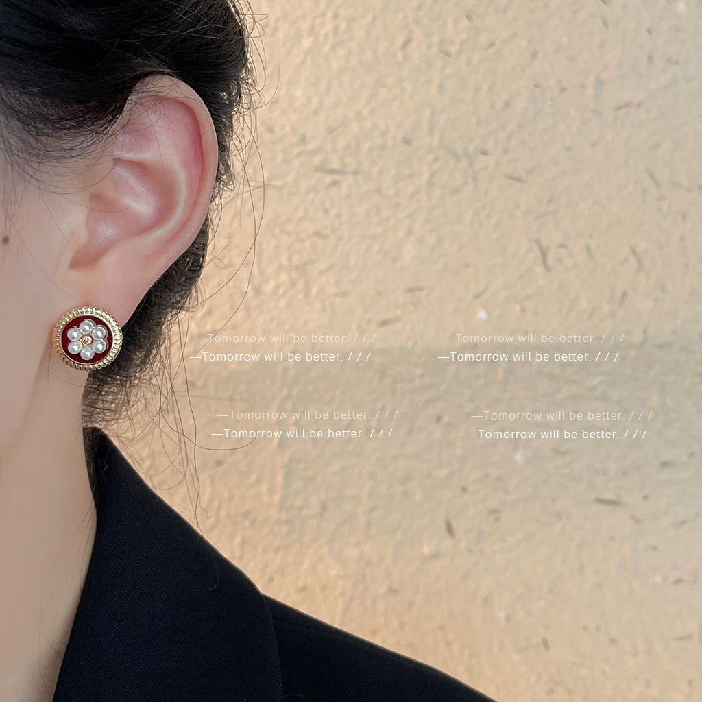 A廠 日韓款 小香風珍珠花朵滴油銀針耳環 批發 折扣@洽客服 25.11.W1「2833」