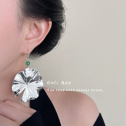 A廠 日韓款 文藝復古新中式荷葉銀針耳環 批發 折扣@洽客服 25.11.W2「6025」