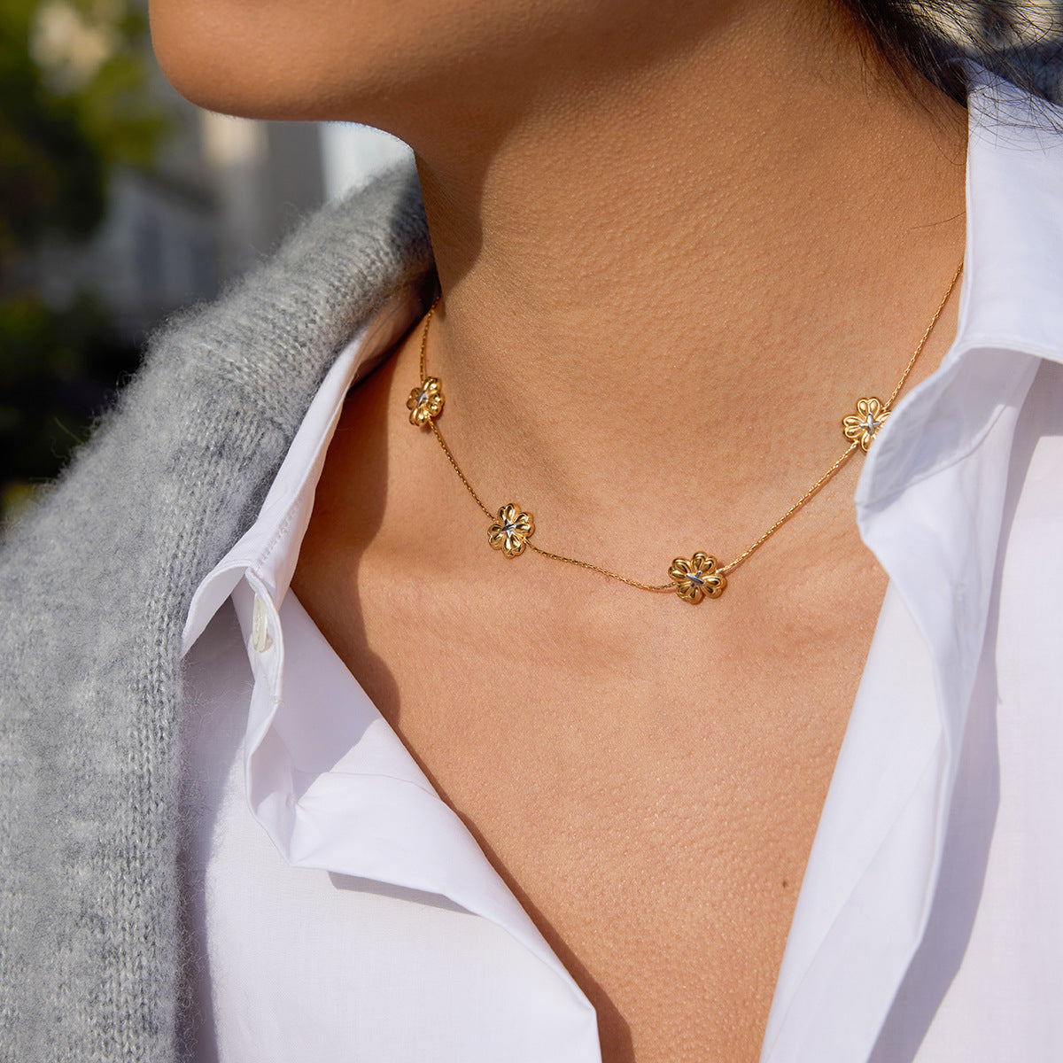 B廠 鈦鋼鍍18K金｜  拼接愛心幸運四葉草項鍊 批發 折扣@洽客服 26.01.W2「JDN0410008-PS」