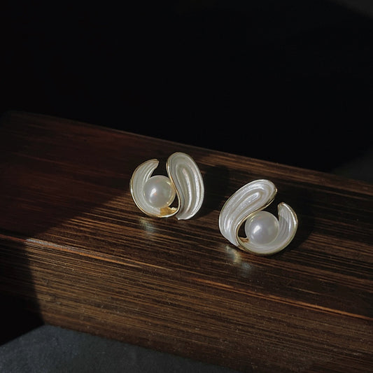 A廠 日韓款 幾何烤漆珍珠銀針耳環 批發 折扣@洽客服 25.10.W5「C-809」