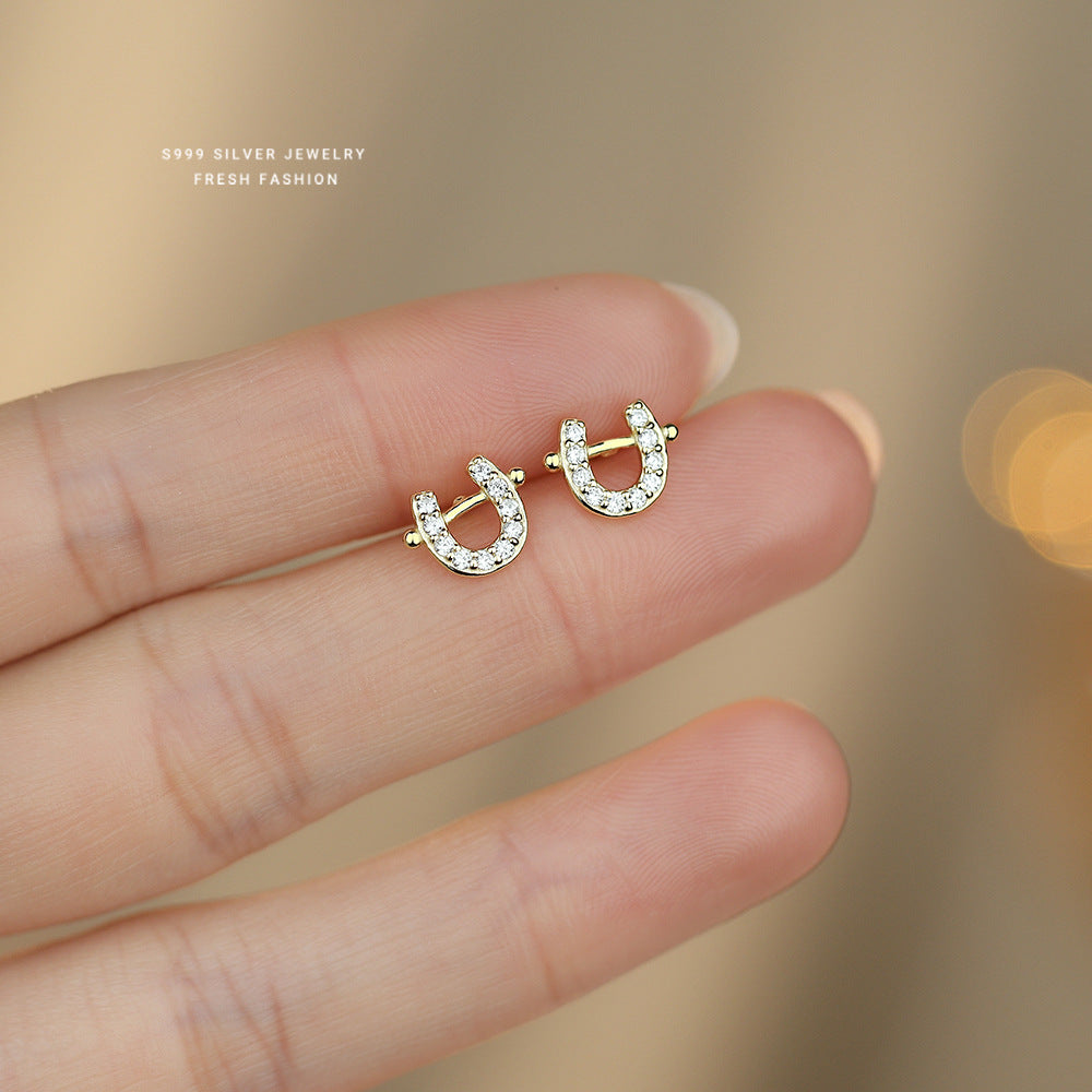 C廠 S999足銀｜韓國韓版鑲鑽小馬蹄耳環 批發 折扣@洽客服 26.02.W3「E6186」