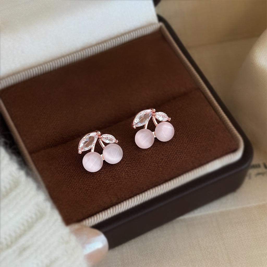 A廠 日韓貓眼石櫻桃銀針耳環 批發 折扣@洽客服 25.12.W3「C-122」