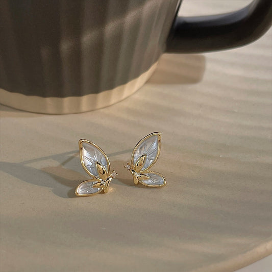 A廠 日韓款小香風滴油鋯石蝴蝶銀針耳環批發 折扣@洽客服 26.03.W4「332」