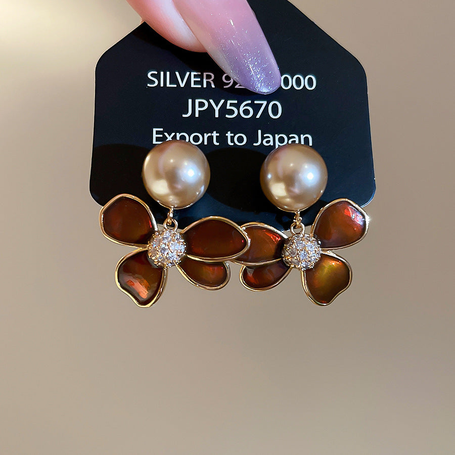 A2廠 日韓款滴油花朵珍珠電鍍18k金銀針耳環 批發 折扣@洽客服 25.11.W4「WE4955」