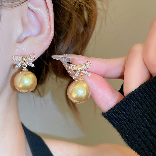 A2廠 韓國韓版優雅蝴蝶結香檳色珍珠銀針耳環 批發 折扣@洽客服 25.10.W5「HE28881」