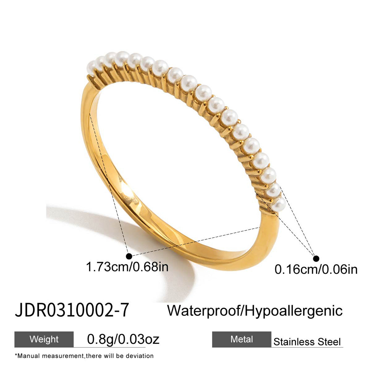 B廠 歐美款DENNIES 珍珠鈦鋼鍍18K金戒指 批發 折扣@洽客服 25.12.W3「JDR0310002-7」