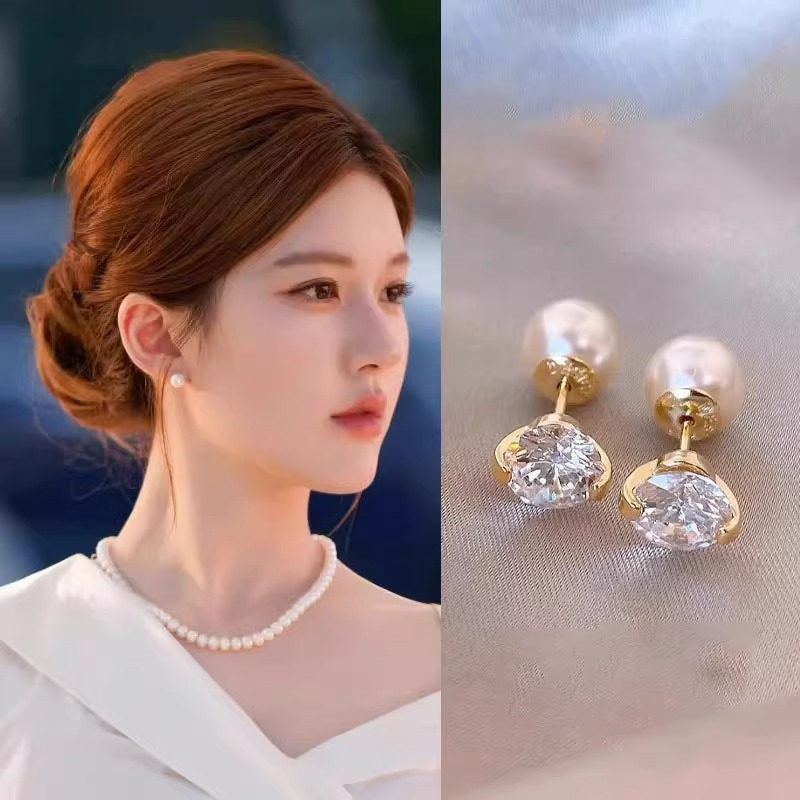 A2廠 韓國韓版圓鋯石珍珠鈦鋼銀針耳環 批發 折扣@洽客服 26.02.W3「HE30464」