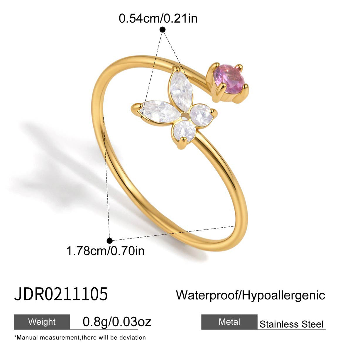 B廠 歐美款 ELIZABETH 鋯石蝴蝶鈦鋼鍍18K金開口戒指 26.06.W1「JDR0211104,JDR0211105,JDR0211106」