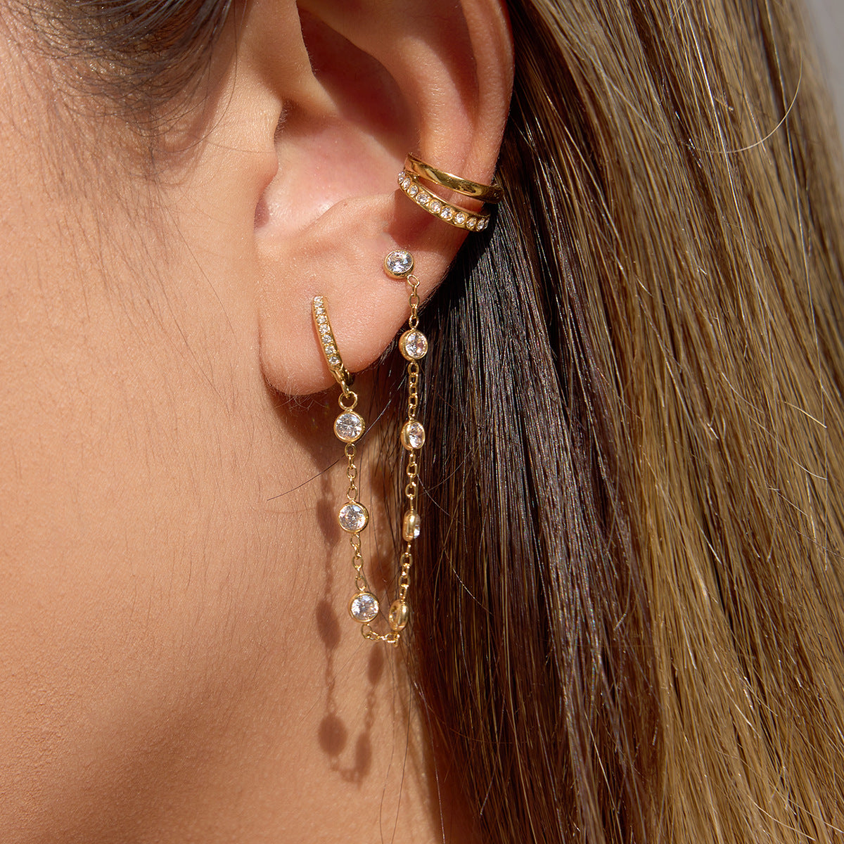 B廠 歐美款彩色鋯石流蘇鈦鋼鍍1錬8K金耳環批發 折扣@洽客服 26.03.W2「JDE0312201-CR JDE0312201-WT 」