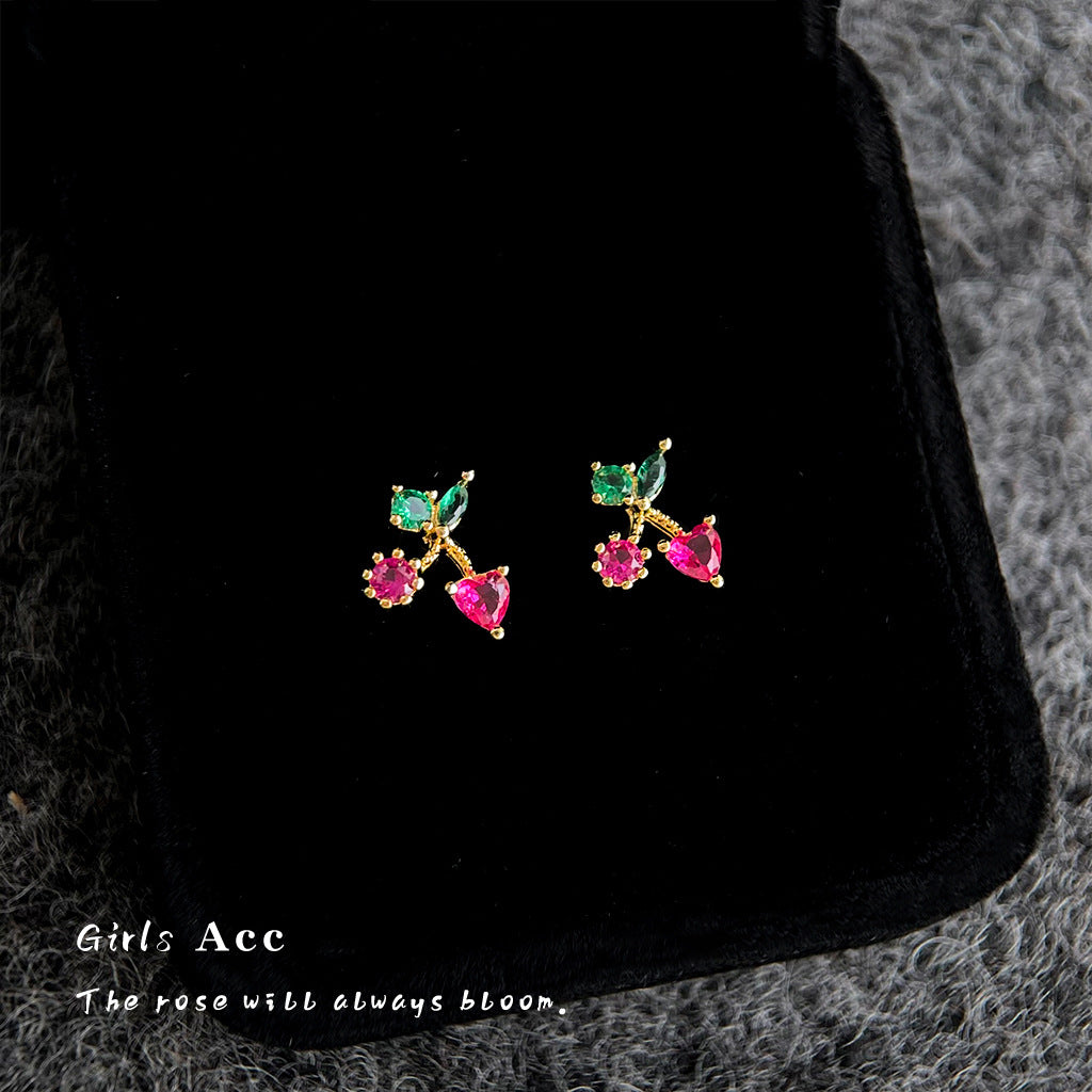 A廠 日韓款 微鑲鋯石櫻桃銀針耳環 批發 折扣@洽客服 26.03.W1「7111」