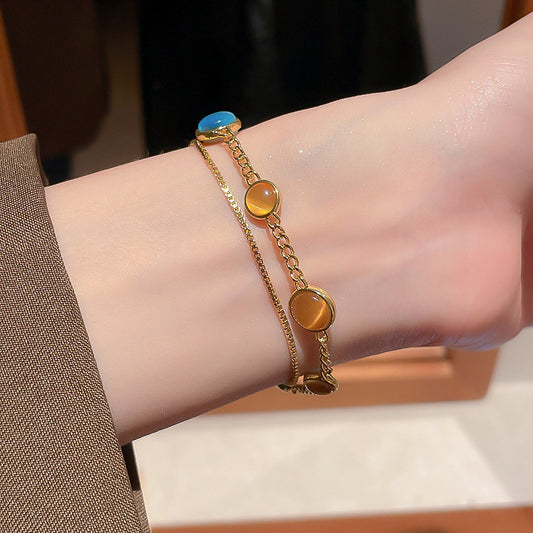 A2廠 韓國韓版貓眼石圓形雙層電鍍18k真金手鍊 批發 折扣@洽客服 25.10.W3「WB1617」