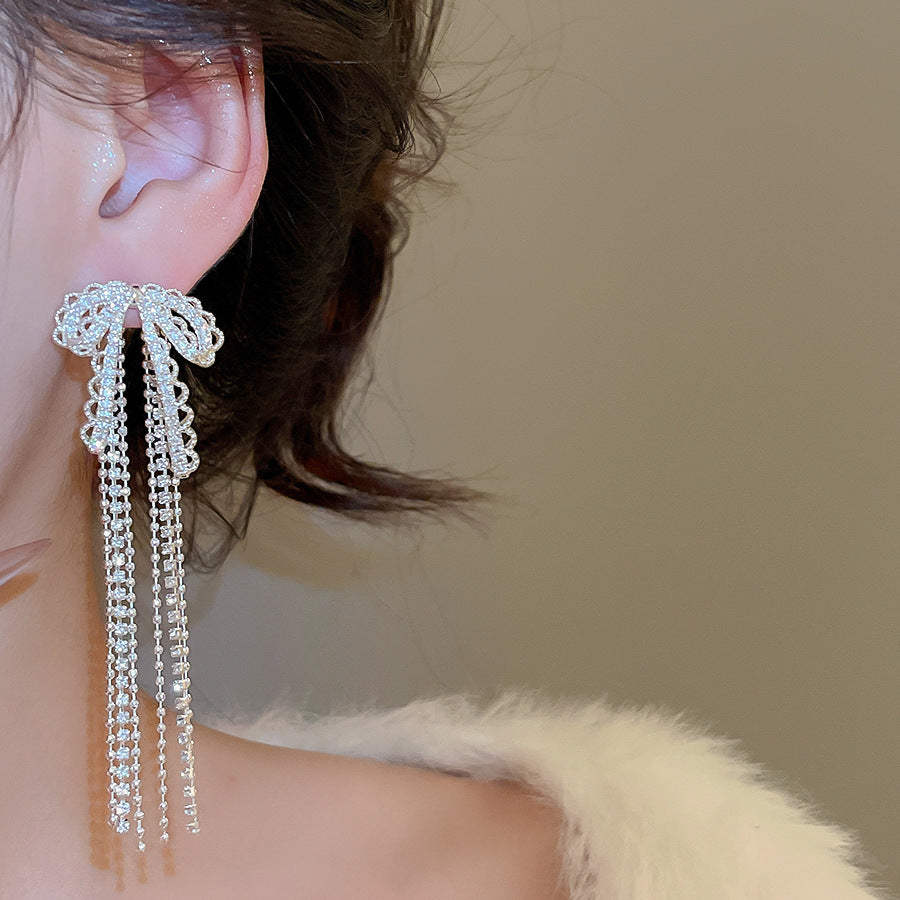 A2廠 日韓款韓國鋯石蝴蝶結流蘇銀針耳環 批發 折扣@洽客服 25.11.W4「HE28990」