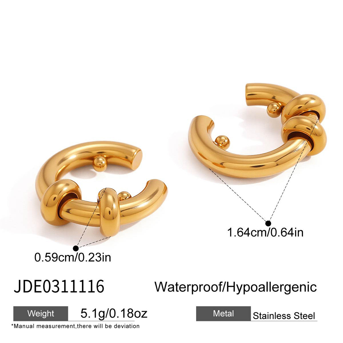 B廠 鈦鋼鍍18K金｜ 極簡高級C型耳夾 批發 折扣@洽客服 26.01.W2「JDE0311116」
