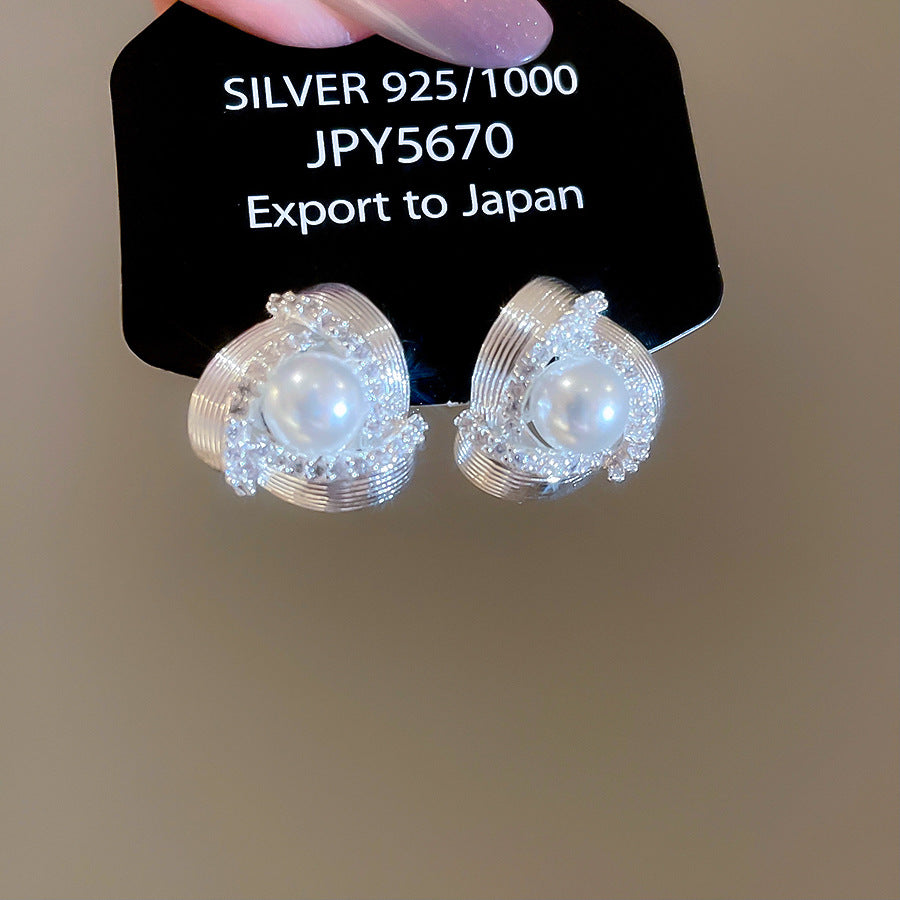 A2廠 韓國韓版鋯石珍珠三角形旋渦銀針耳環 批發 折扣@洽客服 25.11.W1「WE4960」