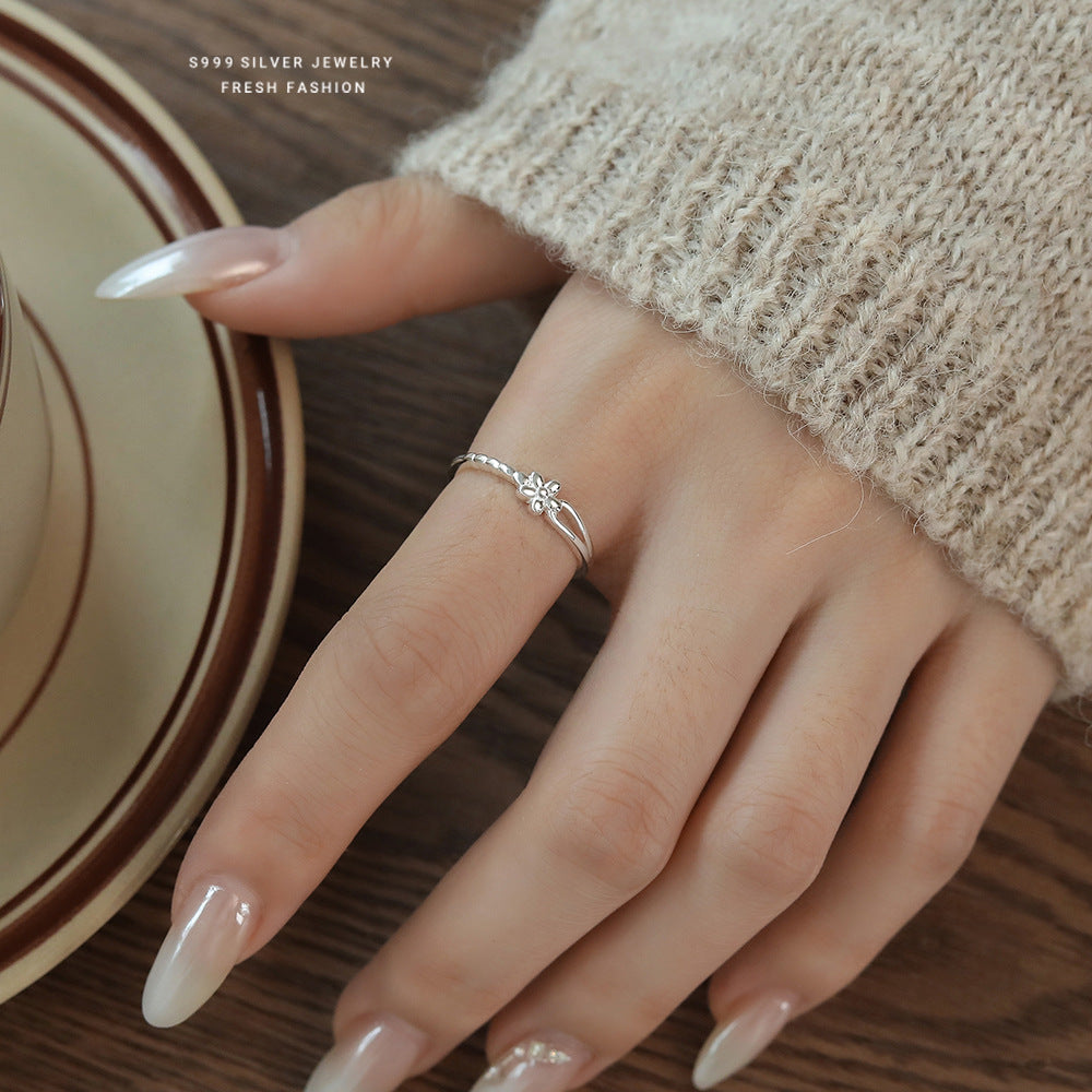 C廠 韓國韓版細圈開口小花S999純銀戒指 批發 折扣@洽客服 25.11.26「K2426」