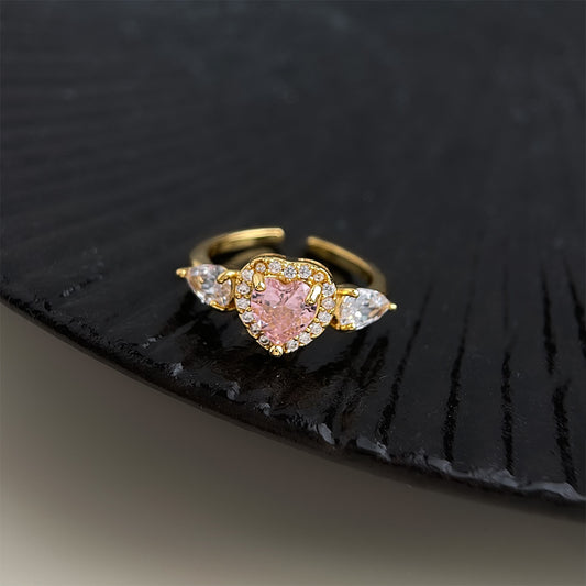 A廠 日韓款 輕奢粉紅色鋯石愛心戒指 批發 折扣@洽客服 25.11.W1「2227」