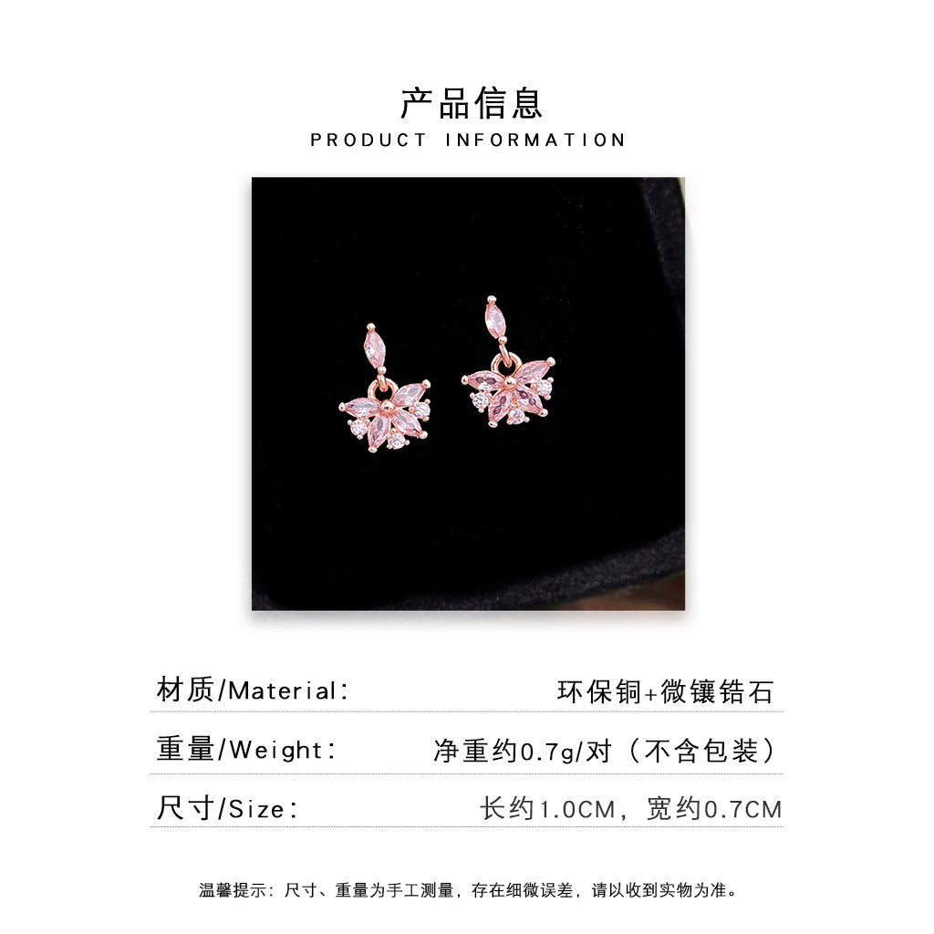 A廠 日韓款玫瑰金色微鑲鋯石花朵耳環批發 折扣@洽客戶 26.05.W4「7504」
