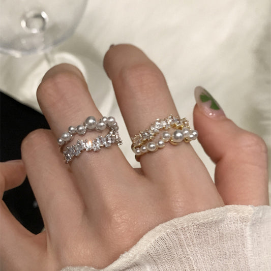 A2廠 韓國韓版雙層鋯石珍珠開口電鍍14k真金戒指批發 折扣@洽客服 26.03.W3「HR3045-」