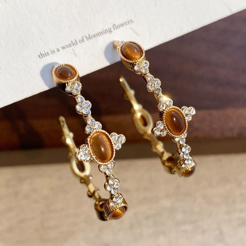 A2廠 韓國韓版虎眼石C型電鍍18k真金耳環  批發 折扣@洽客服 26.01.W1「HE29673」