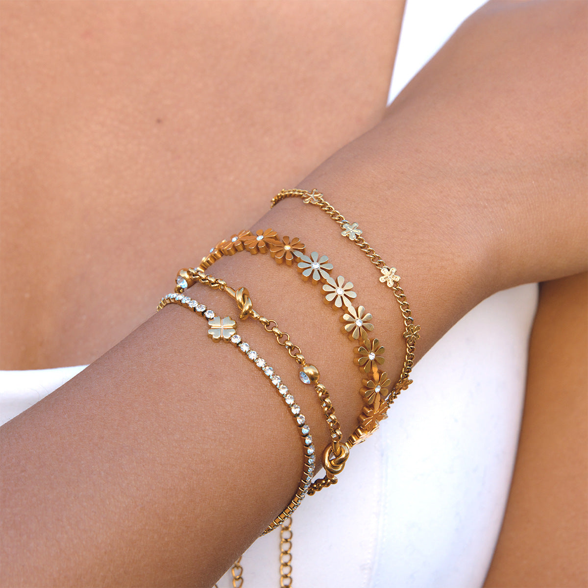 B廠 歐美款 花朵鈦鋼鍍18K金項鍊&手錬 批發 折扣@洽客服 26.02.W3「JDN0212203  JDB0212200」